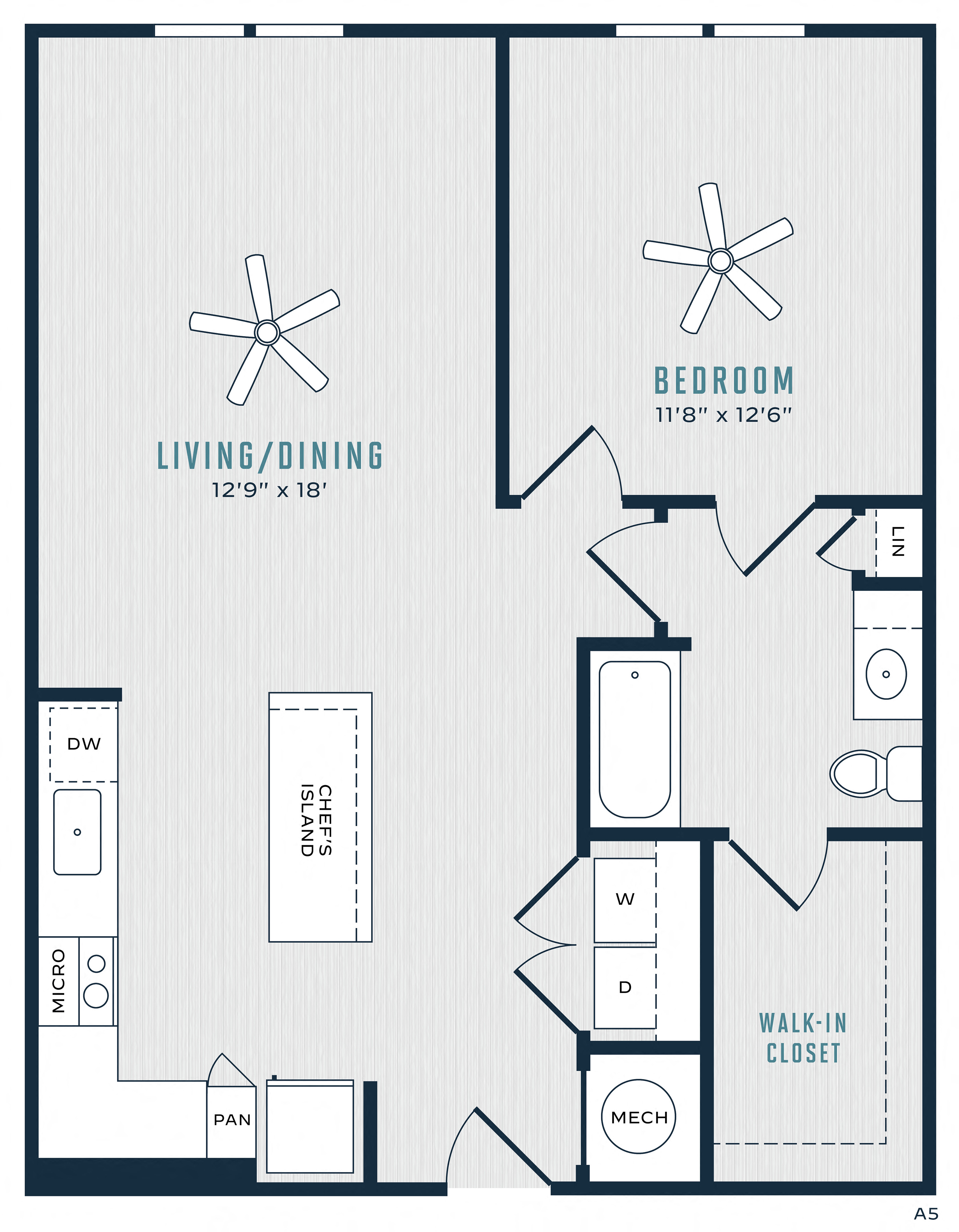 Floor plan for 1 bed, 1 bath, 841 sqft